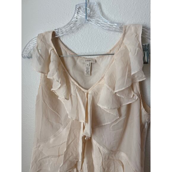 J. Crew Peach Cream 100% Silk Vintage Summer 2010s Ruffle Blouse Size 8P - Picture 3 of 6